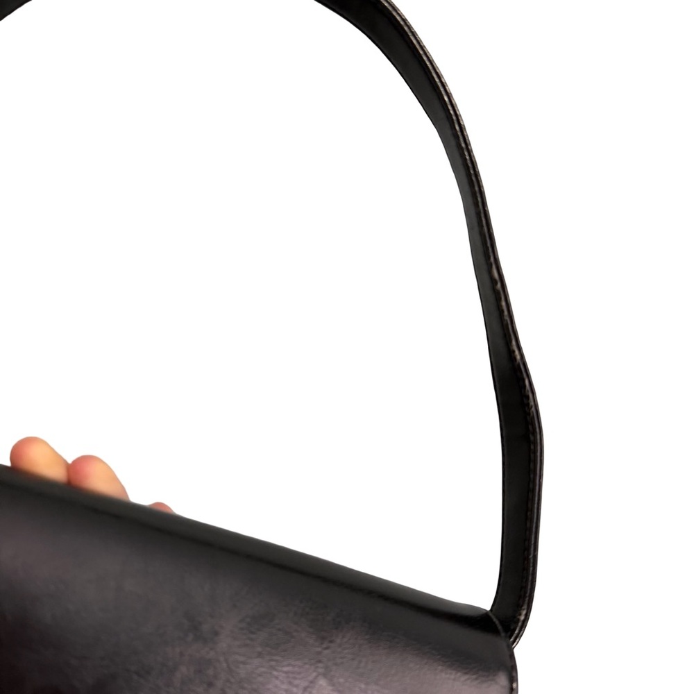 90s Bellerose black‎ leather handbag with a brown crocodile leather bottom - Picture 4 of 7